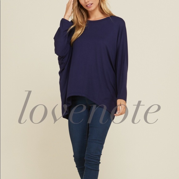 1 left! Navy Long Sleeve High Low Tee Relaxed Fit - Picture 5 of 5